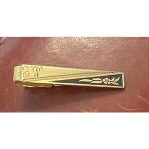 VTG Speidel Tie Bar, Gold Tone with Black , 1 3/4", Mono "SW" or "GW"
